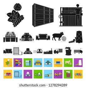 Textile industry black,flat icons in set collection for design.Textile equipment and fabrics vector symbol stock web illustration.