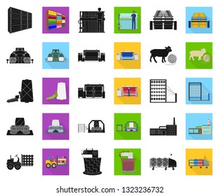 Textile industry black,flat icons in set collection for design.Textile equipment and fabrics vector symbol stock web illustration.