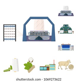 Textile industry cartoon icons in set collection for design.Textile equipment and fabrics vector symbol stock web illustration.