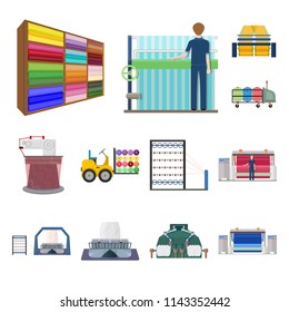 Textile Industry Cartoon Icons In Set Collection For Design.Textile Equipment And Fabrics Vector Symbol Stock Web Illustration.