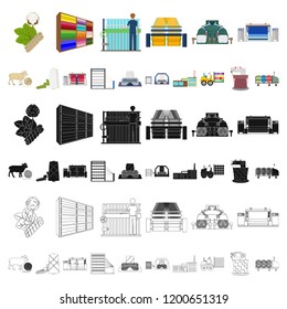 Textile industry cartoon icons in set collection for design.Textile equipment and fabrics vector symbol stock web illustration.