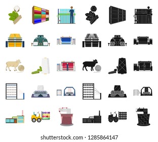 Textile industry cartoon,black icons in set collection for design.Textile equipment and fabrics vector symbol stock web illustration.