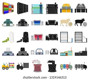 Textile industry cartoon,black icons in set collection for design.Textile equipment and fabrics vector symbol stock web illustration.