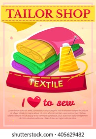 Textile industry concept design, tailor shop poster, vector illustration
