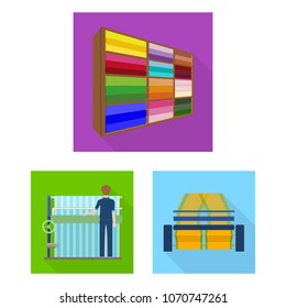 Textile industry flat icons in set collection for design.Textile equipment and fabrics vector symbol stock web illustration.