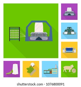 Textile industry flat icons in set collection for design.Textile equipment and fabrics vector symbol stock web illustration.