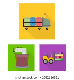 Textile industry flat icons in set collection for design.Textile equipment and fabrics vector symbol stock web illustration.
