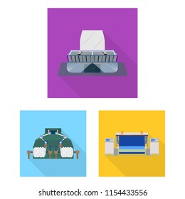 Textile industry flat icons in set collection for design.Textile equipment and fabrics vector symbol stock web illustration.