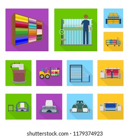 Textile industry flat icons in set collection for design.Textile equipment and fabrics vector symbol stock web illustration.