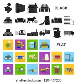Textile industry flat icons in set collection for design.Textile equipment and fabrics vector symbol stock web illustration.
