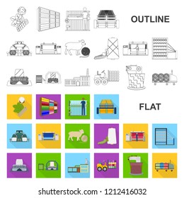 Textile industry flat icons in set collection for design.Textile equipment and fabrics vector symbol stock web illustration.