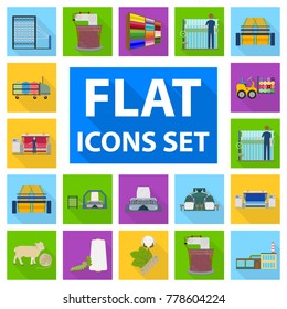 Textile industry flat icons in set collection for design.Textile equipment and fabrics vector symbol stock web illustration.