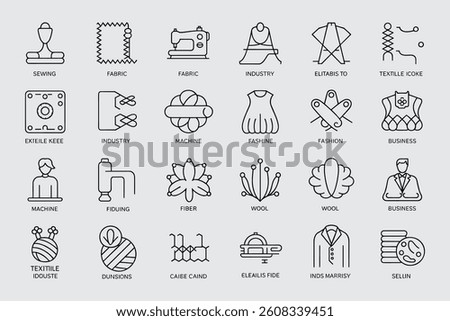 Textile Industry Linear Icon Set Featuring Sewing Machines Fabric And Garment Designs