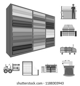 Textile industry monochrome icons in set collection for design.Textile equipment and fabrics vector symbol stock web illustration.