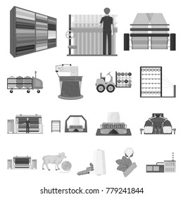 Textile industry monochrome icons in set collection for design.Textile equipment and fabrics vector symbol stock web illustration.