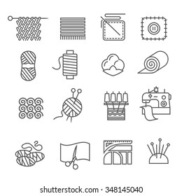 Textile Industry Outline Icons Set With Cloth And Fabtic Samples Isolated Vector Illustration
