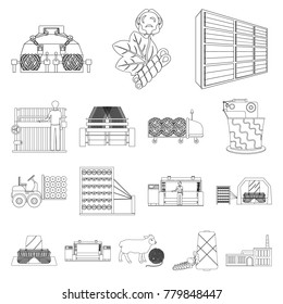 Textile industry outline icons in set collection for design.Textile equipment and fabrics vector symbol stock web illustration.