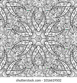 For textile, invitations, banners and other. Vector illustration. Colored round floral mandala on a white, black and gray colors.