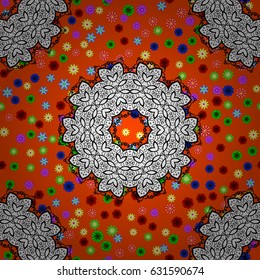 For textile, invitations, banners and other. Vector illustration. Colored round floral mandala on a orange background.
