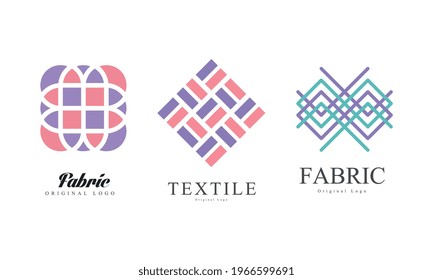 Textile Logo Design Set, Fabric Business Identity Labels, Fashion Designer Badges Flat Vector Illustration