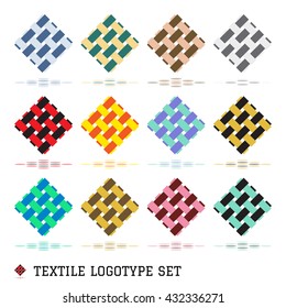 Textile logo and emblems. Unusual templates logotype and badges for creativity and needlework. Vector set