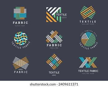 Textile logo. Symbols for sewing industry tailor workshop badges recent vector templates set with place for text