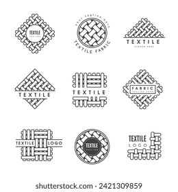 Textile logo. Weave templates for fabric business identity recent vector pictures set