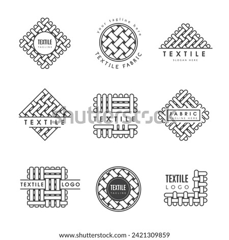 Textile logo. Weave templates for fabric business identity recent vector pictures set
