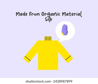 Textil aus Bio-Seide, Slow Fashion und Nachhaltigkeits-Modeillustrationen. Recycling und nachhaltiges Modekonzept. Gefertigte Textilien, Stoffe, Kleidung und umweltfreundliche Kleidung.