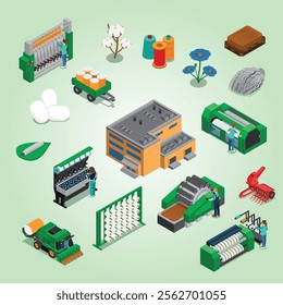 textile manufacturing isometric composition factory