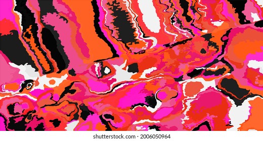 Textile Modern Psychedelic Neon Red Color Map Illustration. Acid Fashion Ornamental Vivid Black Design. Art Multicolor White Digital Bright Plane View. Grunge Detailed Pink Orange Original Background.