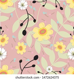 Textile motif always have. Surface pattern with seamless nature cf colorful flower and leaves. Can use for print, template, fabric, presentation, banner, poster, wallpaper, poster, background
