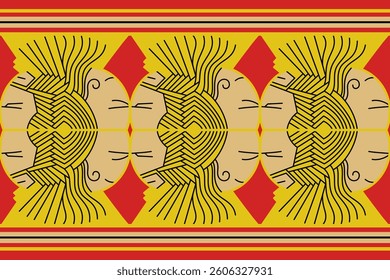 Textile motif design with line patterns forming a picture of a king and queen. Suitable as a room decoration or printed on batik cloth, carpets, sarongs, curtains, wall backgrounds, and others.