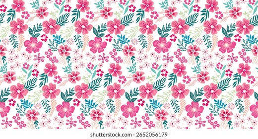 Patrón de diseño de motivos textiles de flores y hojas, con un tema de jardín