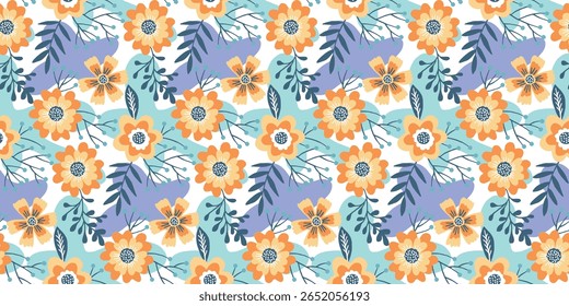 Patrón de diseño de motivos textiles de flores y hojas, con un tema de jardín