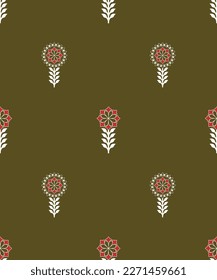 Textile motif green white and red seamless pattern