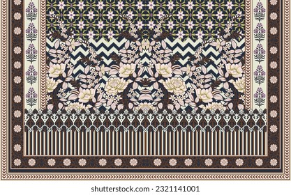 Textile motif pattern design ikat rugs paisley print on fabric 