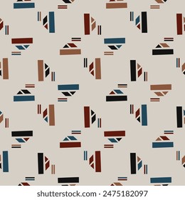 Textile motif seamless pattern. Abstract line shape geometric motif basic pattern continuous background. Man shirt all over print block. 