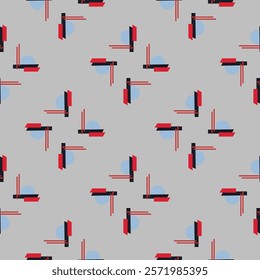 Textile motif seamless pattern. Abstract line shape geometric motif basic pattern continuous background. Man shirt all over print block. 