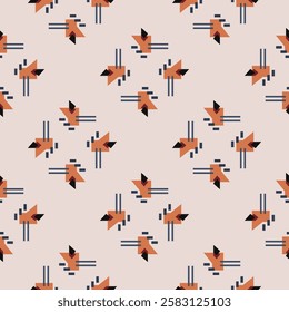 Textile motif seamless pattern. Abstract line shape geometric motif basic pattern continuous background. Man shirt all over print block. 