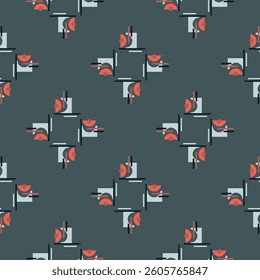 Textile motif seamless pattern. Abstract line shape geometric motif basic pattern continuous background. Man shirt all over print block. 