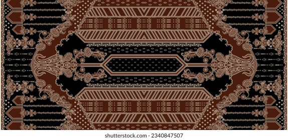 Textile Mughal Floral Motif Border Pattern.Traditional Indian Motif.Traditional Arabic motifsdigital flowers design and leaves motif.beautiful scarf print design for textile print in fabric.