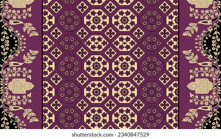 Textile Mughal Floral Motif Border Pattern.Traditional Indian Motif.Traditional Arabic motifsdigital flowers design and leaves motif.beautiful scarf print design for textile print in fabric.