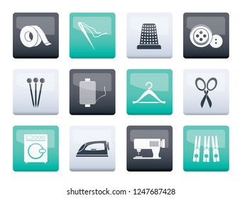 Textile objects and industry icons over color background - vector icon set