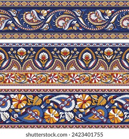 textile paisley border pattern on navy background