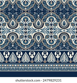 textile paisley border pattern on navy background