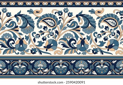 textile paisley border pattern on white background