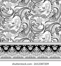 textile paisley border pattern on white background