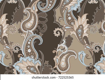 Textile paisley pattern in beige, brown, peach and light blue colors