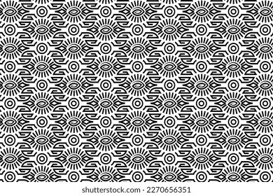 Textile pattern in black and white color. Abstract geometric floral pattern with black lines. Old fashioned arabesque motifs.